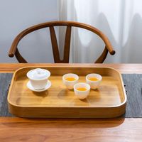 Plateau de rangement en bambou avec poignée en métal, lavable, réutilisable pour les collations, les fruits, les tasses à café, les tasses à thé, les gâteaux, le fromage, le pain