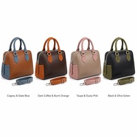 Bolso de Mano de Cuero de Lujo para Mujer, Bolso Tipo Satchel Bicolor con Ribete de Gamuza, Asa de Transporte y Correa Desmontable, Venta al Por Mayor, Personalizado OEM