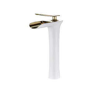 Rubinetto per lavabo da bagno YUNDOOM OEM, monocomando, da montare su piano, in ottone oro/bianco, miscelatore <span class=keywords><strong>alto</strong></span> per lavabo - Product Image 1