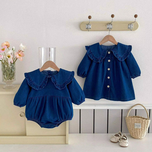 봄 유아 긴 소매 장난 꾸러기 소녀 데님 공주 원피스 패션 아기 아이 옷 - Product Image 2