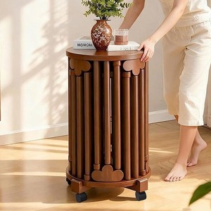 Stackable Solid Wood Stool With Wheels Chinese Style Round Side <b>Table</b> Multi Functional Living Room Furniture - Product Image 1
