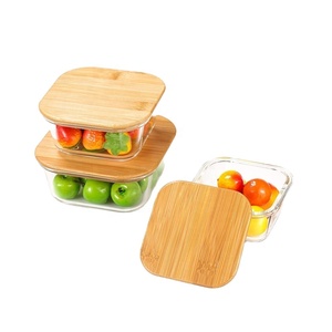 Contenedor de alimentos de vidrio cuadrado transparente con tapa de bambú, caja de almacenamiento hermético <span class=keywords><strong>para</strong></span> el <span class=keywords><strong>almuerzo</strong></span> - Product Image 4