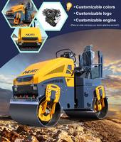 Mini-compacteur vibrant diesel à double tambour de 1, 2 ou 3 tonnes, poussé à la main, pour asphalte et sol - Mini-rouleau compresseur