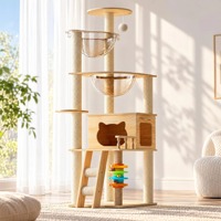 Grande maison pour chat en bois intégrée, personnalisée, écologique, avec arbre à chat et poteau à gratter