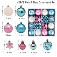 Ensemble de 42 boules de Noël en plastique incassable de tailles variées, 6 cm, imprimées flocons de neige et rayures, décorations suspendues pour sapin de Noël, boîte cadeau