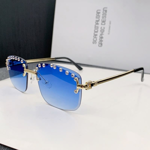 משקפי שמש ללא מסגרת עם נקודות יהלום חוצות גבולות, עדשות ימיות חדשות סִגְנוֹן משקפי Catwalk אופנתיות היפ-הופ סִגְנוֹן - Product Image 5