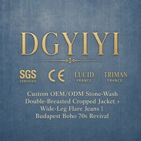 Veste courte en denim délavé 11oz à revers crantés et double boutonnage, et jean évasé à jambe large pour femme, tailles OEM XS-5XL