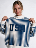 Sweater Mockneck Wanita Bergaris Gaya Barat Polka Dot Katun Fleece Longgar Streetwear Kasual Pullover Atasan