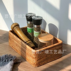 Cesta de Almacenamiento Rectangular de Ratán Hecha a Mano, Ecológica, para Organización de Cosméticos en el Hogar y la Oficina - Product Image 3