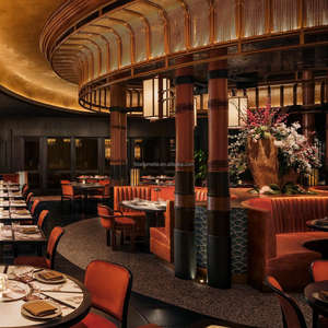 Muebles de Cafetería de Lujo, Sofá de Terciopelo Rojo, Banqueta, Mesa y Silla de Comedor Elegante para Restaurante de Hotel - Product Image 5