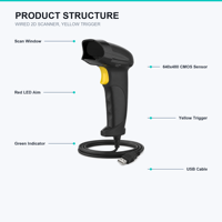 Pemindai Kode Batang 1D+2D Berkabel 640x480 CMOS USB Pembaca Kode Layar 1cm-200cm IP42 Black Trigger X-760H