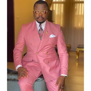 بدلة رجالية من قطعتين وردية مزدوجة الصدر تناسب الجسم شال بدلة بطية صدر السترة بنطال سهرة رسمية للعمل بدلات حفلات الزفاف - Product Image 2