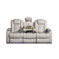 Canapé de cinéma électrique inclinable en cuir PU moderne avec double couture diamantée et éclairage LED coloré – NOUVEAU