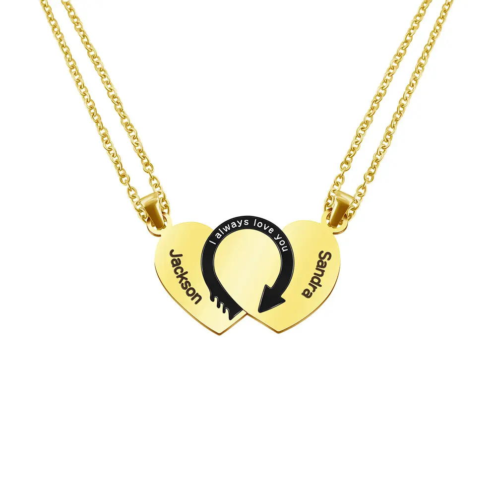Energinox noble can custom lettering arrow through the heart zircon Golden Stainless Steel couple Necklace