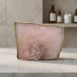 Plato de Servir de Cristal de Cuarzo Rosa al por Mayor con Borde Dorado, Pulsera de Ángel Mascota, Decoración del Hogar, Posavasos Curativo - Product Image 4