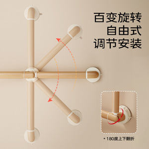 Poignée de sécurité antidérapante en bois grainé à ventouse, sans perçage, pour salle de bain, rotative, capacité de charge 50 kg, style moderne et simple - Product Image 2