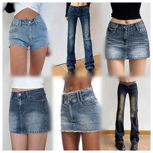 Nouvel arrivage de jeans droits taille haute respirants et amples pour femmes pantalons en denim à jambes larges décoration à boutons légers et décontractés - Product Image 1