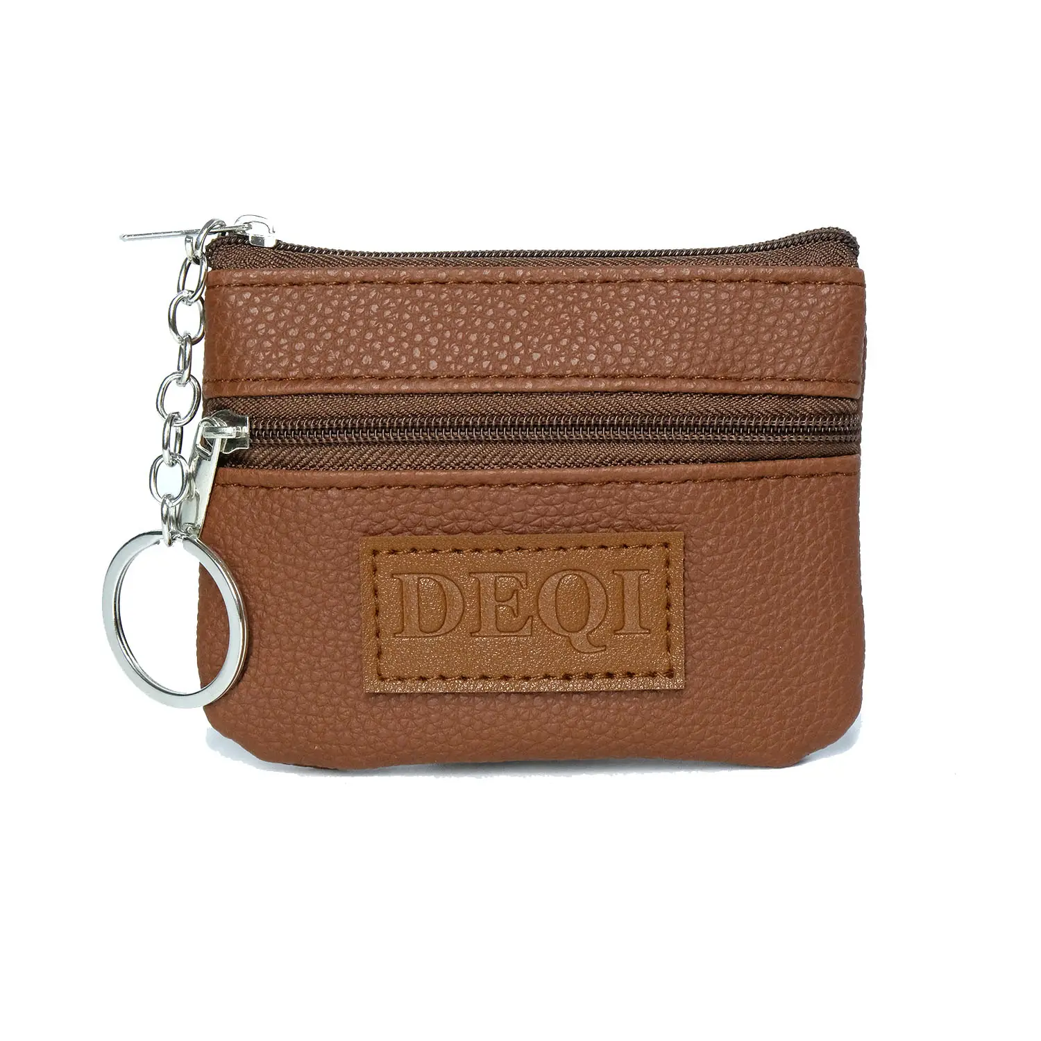 DEQI Key Cases Wholesale Mini Coin Purse Keychain Vintage Wallet Creative Zipper Key Bag Genuine Leather RFID Keychain Wallet