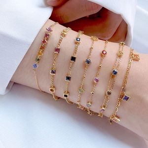 Xinfly Natural Sapphire Colorful Gems Rainbow 18K Gold Jewelry Station <b>Cute</b> Multicolor <b>Bracelet</b> for Beautiful Girls - Product Image 3