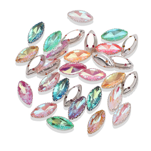 Zhubi 7X15MM dos plat oeil de cheval <span class=keywords><strong>verre</strong></span> strass avec griffe d'argent <span class=keywords><strong>Marquise</strong></span> à la main coudre sur strass vêtements sac accessoires - Product Image 5