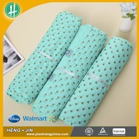 Sacs cadeaux en plastique personnalisables de haute qualité, motif à pois dorés, poignées roses, vente en gros disponible