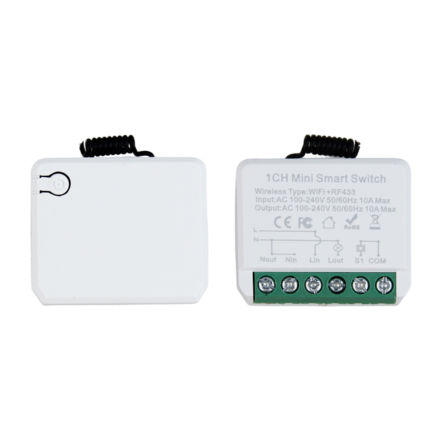 Mini WiFi Smart Switch 10A AC100-240V with RF433 Remote Control for Home Automation Light Fan Control