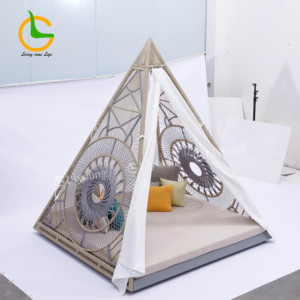 Lit <span class=keywords><strong>double</strong></span> <span class=keywords><strong>de</strong></span> jardin en osier et rotin, imperméable, personnalisé, pour piscine extérieure d'hôtel, bain <span class=keywords><strong>de</strong></span> <span class=keywords><strong>soleil</strong></span>, chaise d'extérieur - Product Image 2