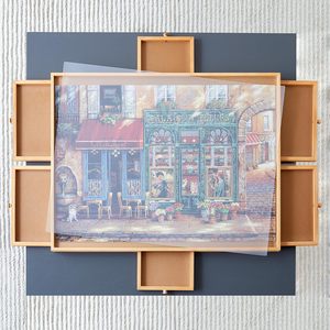 Table de puzzle en bois avec six tiroirs de rangement, plateau pour puzzles, design en forme de Z pour adolescents - Product Image 3