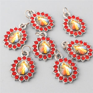 Оптовая продажа с фабрики, аксессуары для ювелирных изделий, медаль с красным кристаллом, алмазом, Божьей милостью, с колечком для изготовления четки, браслета - Product Image 6