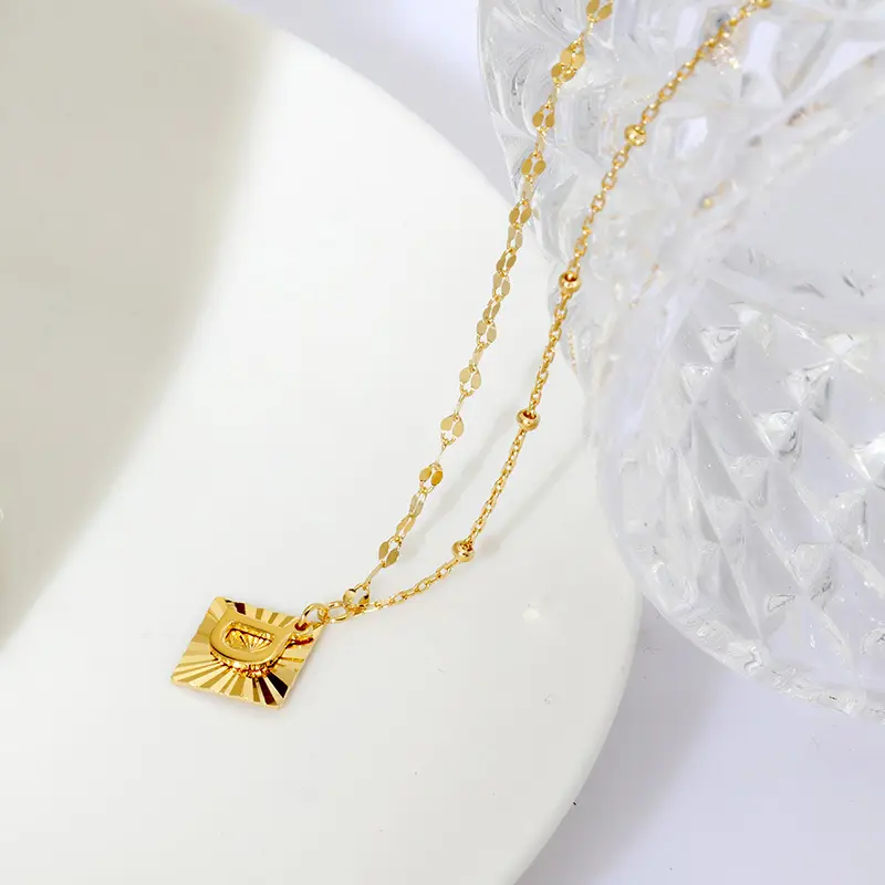 Gold Plated S925 Sterling Silver Initial Letter Necklace Jewelry Women