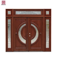 HISENG Porte moderne en bois et verre personnalisable en usine Porte d'entrée battante étanche avec design en arc Portes en bois