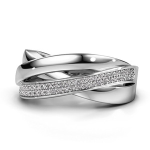 Elegante anello a onda incrociata per donna, design scintillante con intarsi, gioielli alla moda per feste - Product Image 2