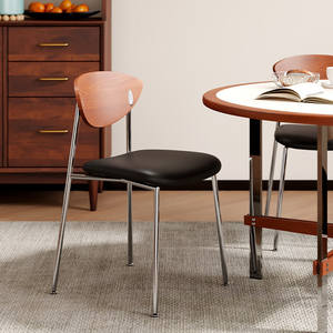 Silla de <span class=keywords><strong>Comedor</strong></span> Retro de Acero Inoxidable Usada, con Tapicería de Cuero de Microfibra, para <span class=keywords><strong>Comedor</strong></span> y Cafetería - Product Image 2