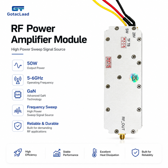 50W Ultra Low Noise RF Amplifier Module 5-6GHz High Gain GaN LNA Board High Linearity +28V Supply for 5G WiFi IoT Receiver