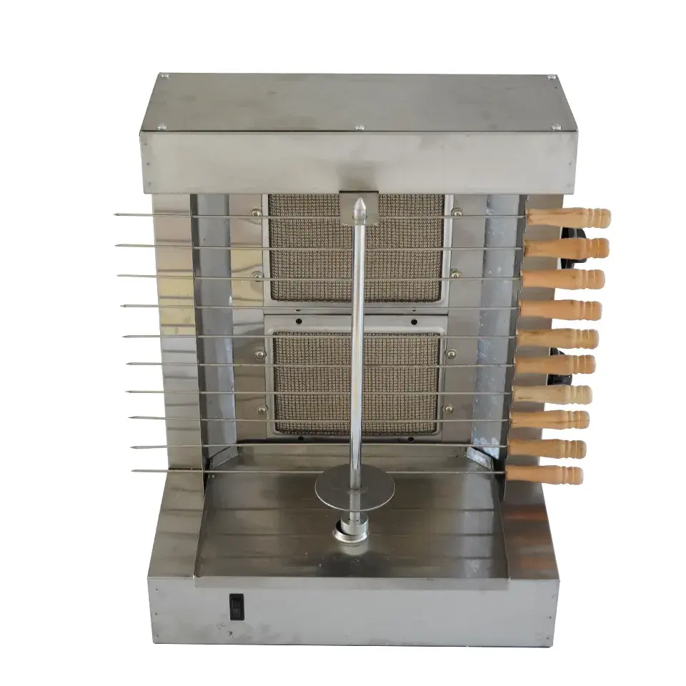 Supertise-Machine à 2 brûleurs automatique verticale pour poulets de chair avec 10 brochettes de kebab sur le côté