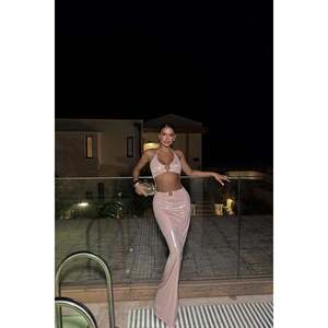 Vestido de Fiesta Formal Sencillo Rosa Palo con Detalle de Ventana, Talla XL, Corte Imperio, Poliéster, Largo hasta el Suelo, Decoración Floral - Product Image 6