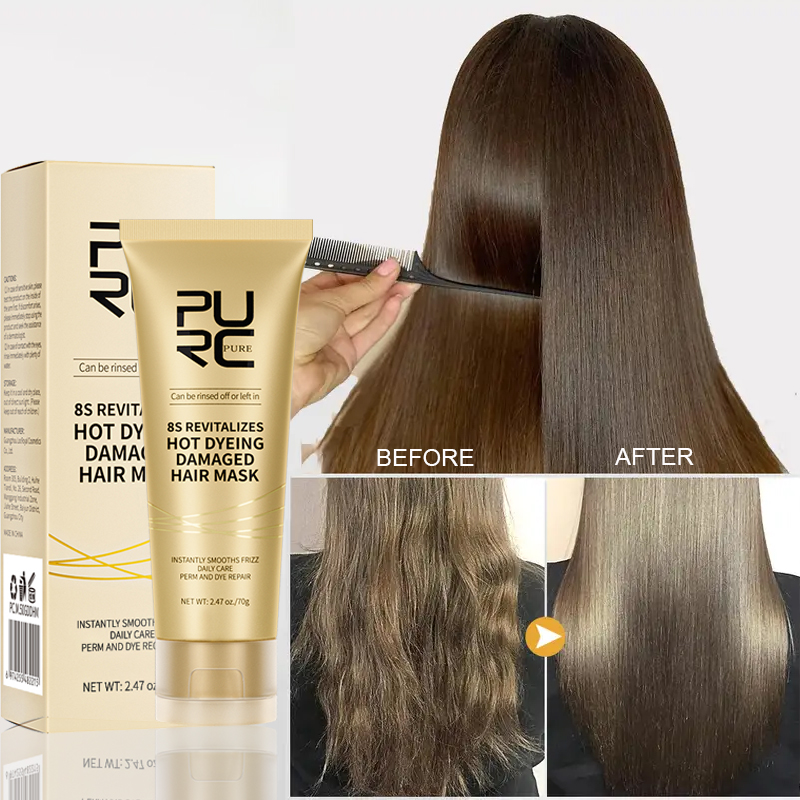 Máscara de cabelo lisa com queratina de proteína orgânica para tratamento de reparo capilar 8S revitaliza máscara de cabelo danificada para tingimento a quente