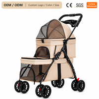 Poussette double pour animaux de compagnie, pliable, pour 2 chats ou chiens, avec deux compartiments, chariot de voyage, auvent en maille, roues tout-terrain, frein, homologuée pour les compagnies aériennes