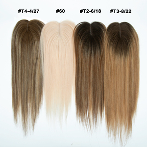 Prêt à expédier : Topper pour femme 3"×5" en cheveux humains russes alignés sur les cuticules, avec raie centrale, base en soie, densité 130%, avec trame - Product Image 6