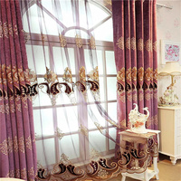 Rideaux transparents à fleurs bleues de luxe Rideau en gaze de tulle de fenêtre de style européen pour salon