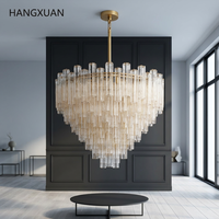 Lámparas de araña italianas de estilo retro americano, Tronchi, de cristal transparente de Murano, redondas, para techos altos, sala de estar, salón