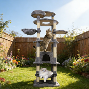 Árbol para Gatos Interactivo de Lujo, <span class=keywords><strong>Parque</strong></span> de Diversiones con Juguete, Hamaca Cómoda, Diseño Moderno y Duradero de Tablero de Partículas, Envío Gratuito en EE. UU. - Product Image 1