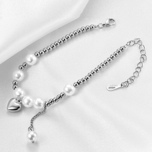 Heart Shape Imitation Pearl <b>Bead</b> <b>Bracelet</b> Gold Color Women's Everyday Wear Jewelry <b>Charms</b> - Product Image 4