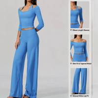 Ensemble 2 pièces de sport pour femme : haut de yoga sexy et respirant à épaules dénudées et pantalon de yoga taille haute à jambes larges – Vêtements de sport en gros