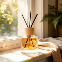 Bouteille en verre vide noire transparente carrée pour diffuseur de parfum avec bâtonnets en rotin, impression OEM pour la décoration intérieure, commande en gros