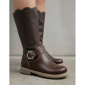 <b>Girls</b>' BARRY <b>BOOTS</b> ONDITAS CAFE Elegant Brown Express Leather Breathable Comfortable Wool Upper Korean Lace-Up <b>Snow</b> <b>Boots</b> Autumn - Product Image 1