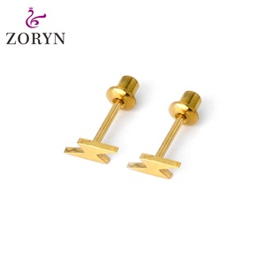 316L StainlessSteel PVD 18K Gold Plated Screw <b>Back</b> Stud <b>Earrings</b> Square Triangle Engraved Hypoallergenic Smooth Finish for Women - Product Image 5
