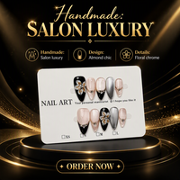Faux ongles à presser faits à la main B280, forme amande, couvrance totale, motif floral 3D, style français pour doigts