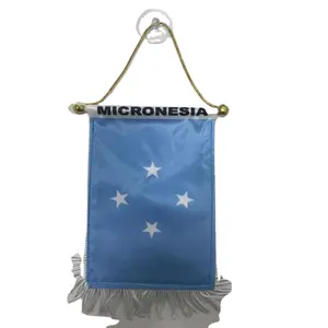 High quality Cheap stock satin Micronesia pennant flag with Fringe Suction Cup for Car Rearview Mirror and Home Decoration