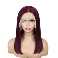 Perruques Remy en cheveux humains 10A brésiliennes 99j Bob, densité 200%, lace front transparente 13x4, avec baby hair et nœuds décolorés